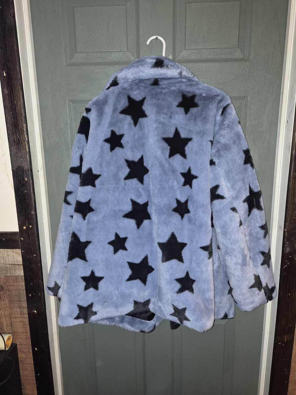 NVLT Light Blue Faux Fur Peacoat with Black Star Print - Picture 10 of 14